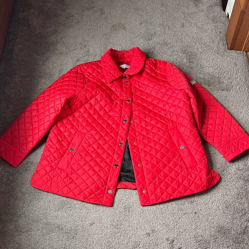 Anne Klein Red Quilted Button Down Jacket Size Xxl - image 1